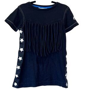 Loud Apparel Black Short Sleeve Fringe Stars Appliqué Eyes Tunic Shirt Size 6